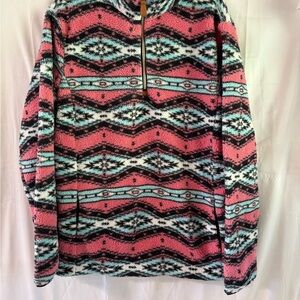 Heathmoor Pink and Black Patterned Zip-Up Sweater